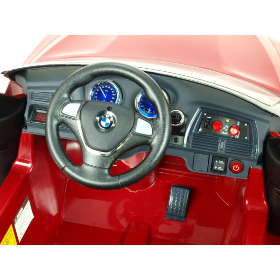 BMW X6 s 2.4G bluetooth dálkovým ovládáním a čalouněnou sedačkou, 12V, VÍNOVÉ NELAKOVANÉ